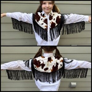 Cutest Cowgirl, fringed cow hide shirt!!